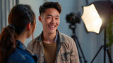 Positive Vibes: Asian Influencer and White Photographer Illuminate Studio with Smiles