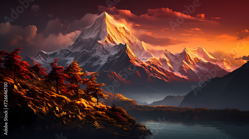 Majestic mountains, panoramic peaks PPT background © xuan