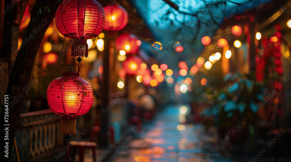 Happy chinese new year concept. hanging beautiful red lantern and flowers on red background with Copy space. Happy chinese new year concept. hanging beautiful red lantern and flowers on red background with Copy space.