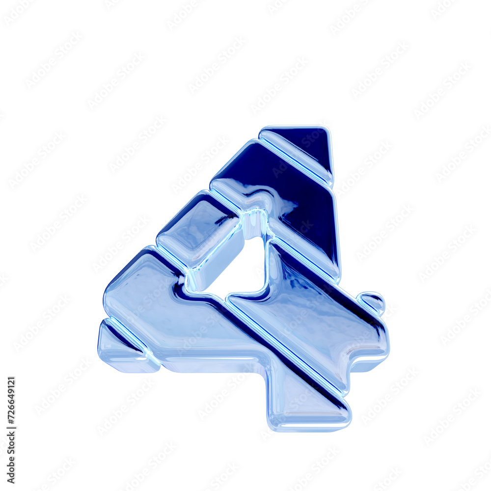 3d symbol made of blue ice diagonal blocks. number 4 3d symbol made of blue ice diagonal blocks. number 4