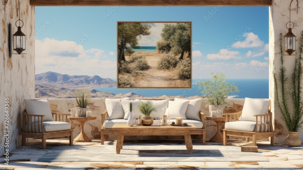 Obraz premium White sofas with tan cushions UHD wallpaper