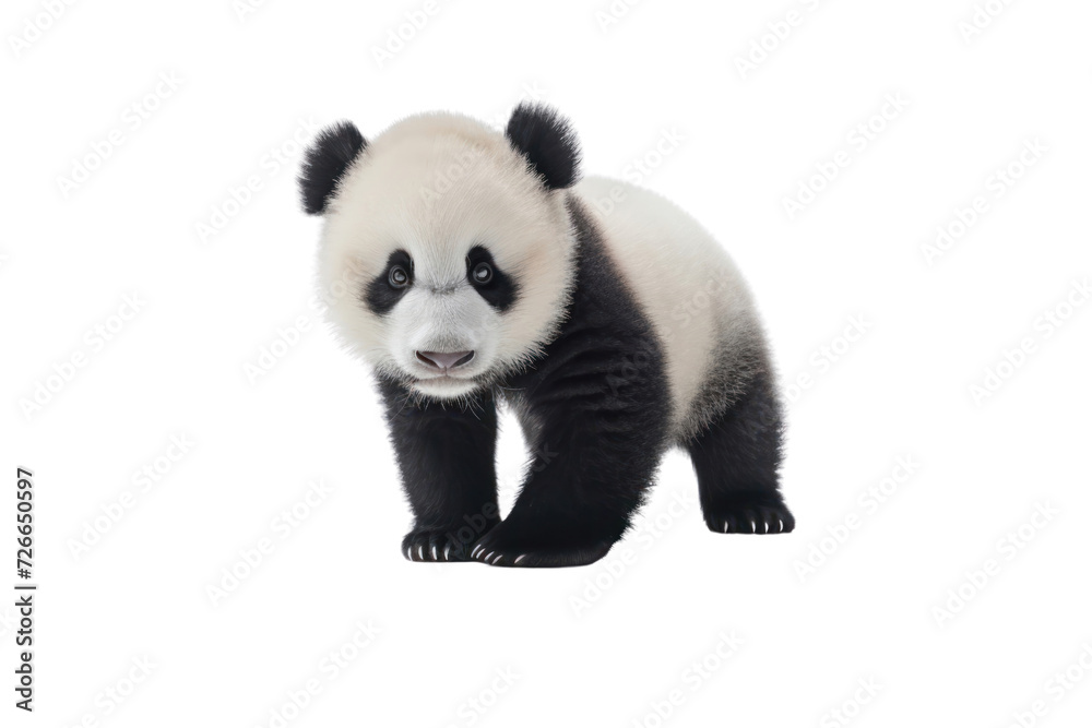 Playful panda isolated on white transparent background.