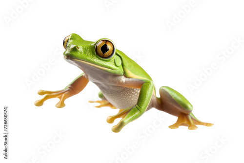 Tree frog, green frog. Laughing frog isolated on white transparent background.