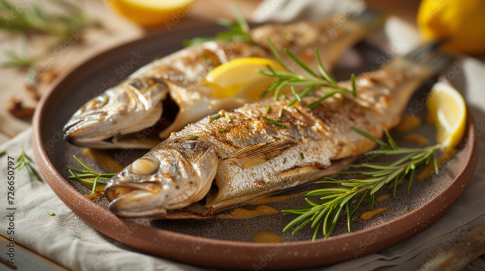 Two fried fish on a plate Two fried fish on a plate