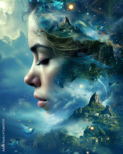 Abstract portrait of a young woman, art