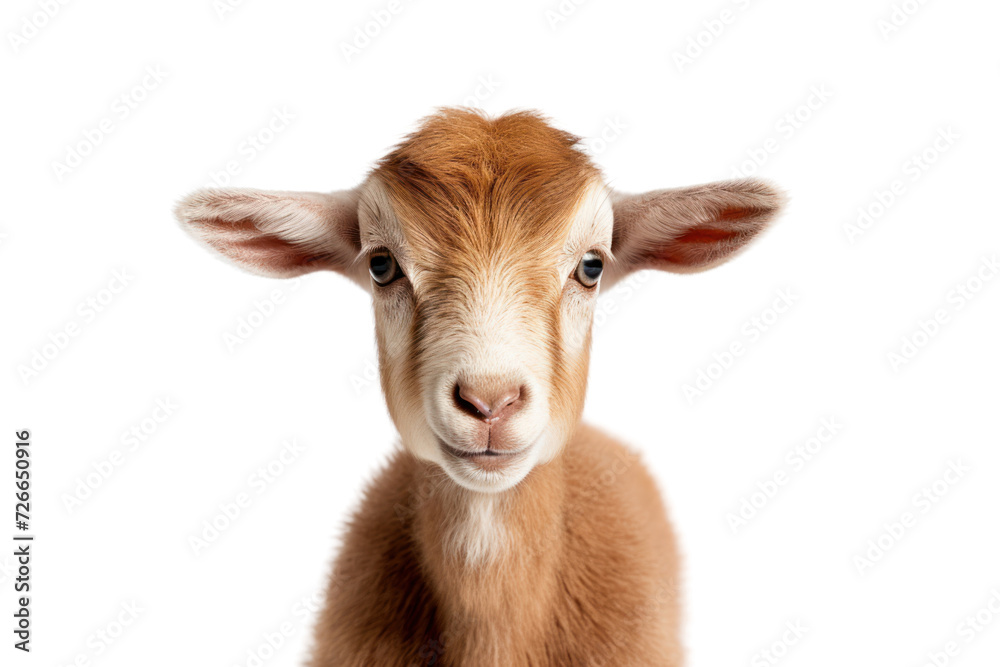 Cute baby goat isolated on white transparent background.