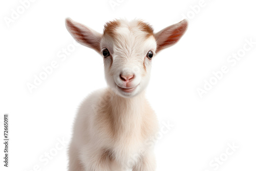 Cute baby goat isolated on white transparent background.