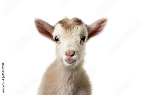 Cute baby goat isolated on white transparent background. photo