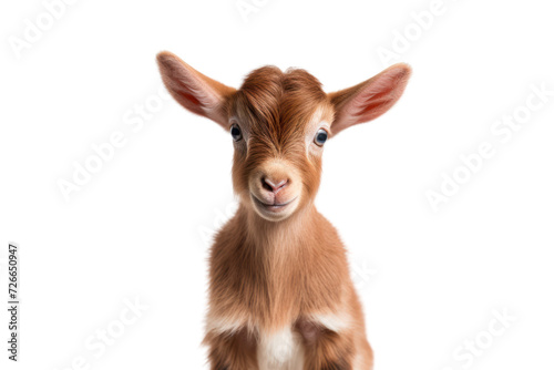 Cute baby goat isolated on white transparent background. photo