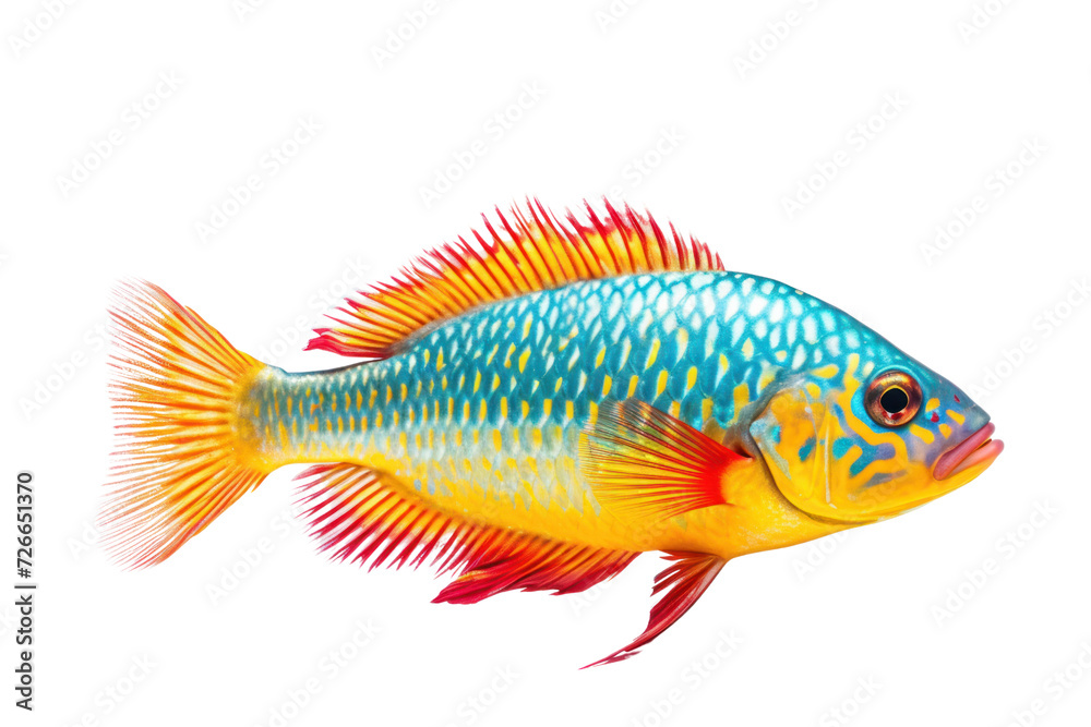 single fish, brightly colored, beautiful Amazing underwater creatures isolated on white transparent background.