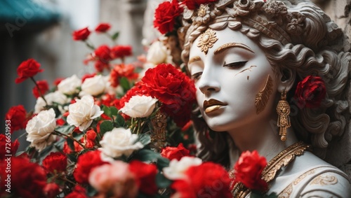 marble statue of a woman in flowers © Анастасия Макевич