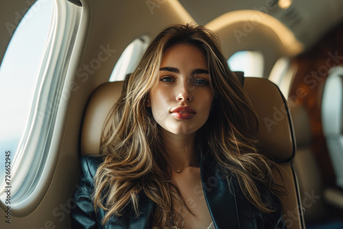 Mile-High Beauty: Woman's Portrait in a Private Jet