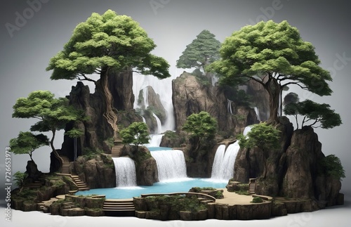 Hand shaped trees and waterfalls high resolution