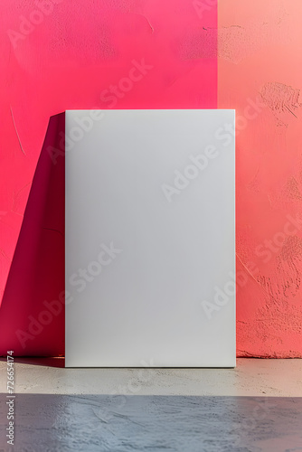 Minimalistic vibrant colorful aesthetic ad advertising mockup with blank white empty paper frame board billboard Sign template with copy space for text, indoor announcement promotion concept