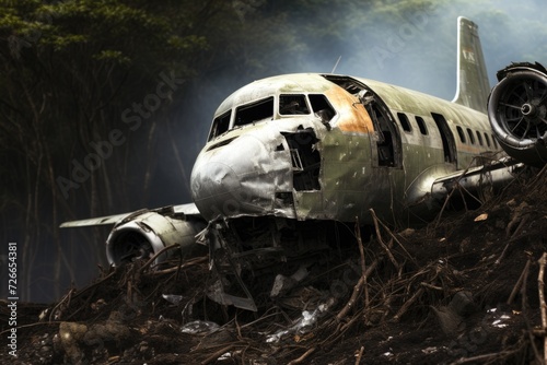 Wallpaper Mural A plane parked on the ground, resting in a patch of dirt, The plane crashed to the ground, AI Generated Torontodigital.ca