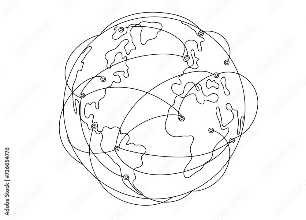 Connection. Information society. Planet. One line Connection. Information society. Planet. One line