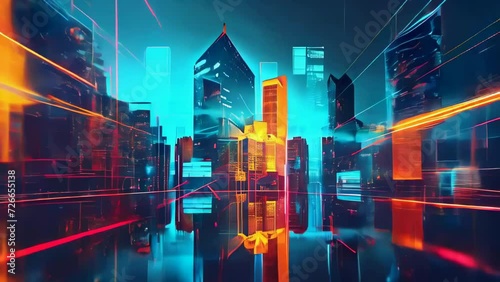 Abstract city skyline at night background photo