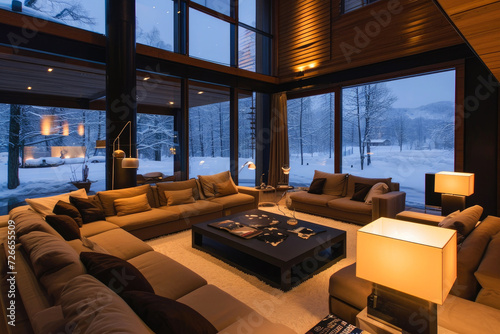 Snowy Serenity: A Stylish Log Cabin Living Space