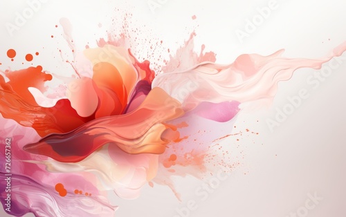 abstract watercolor background with pink, red and orange paint splashes © Dina