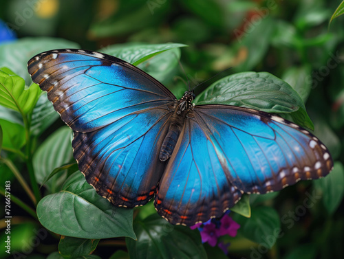 Blue butterfly is seen in a close-up