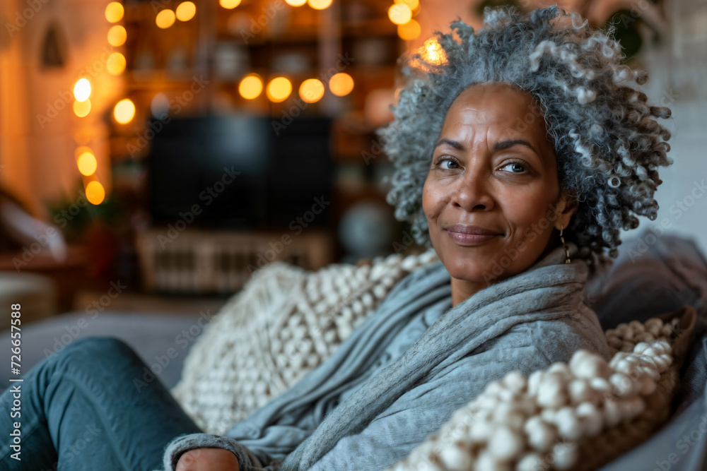 Senior Woman Relaxing at Home. Generative AI Senior Woman Relaxing at Home. Generative AI