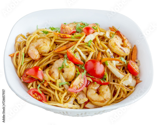 Plat tibétain Showmein nouilles sautées aux crevettess