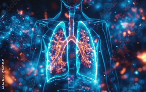 Holographic concept of lung cancer display, lung disease, treatment of lung cancer.