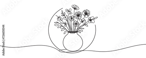 vase with flowers in one line. continuous drawing of a vase with a bouquet of flowers
