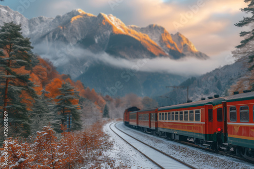 A classic train journey on a historic railway, offering a travel experience reminiscent of a bygone era. Concept of transportation history and nostalgic journeys. Generative Ai.