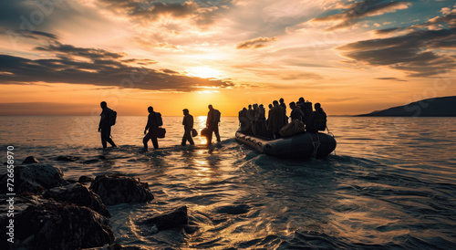Immigrants taking refuge at sea ,refugeesImmigration. © kiatipol