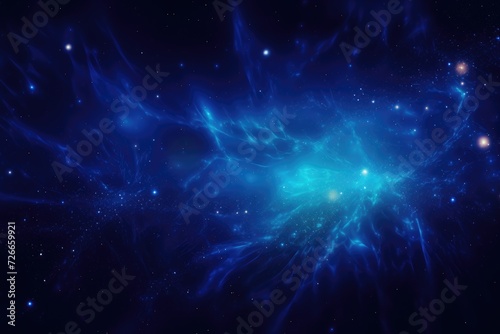 Abstract background with blue nebula and stars. 3D rendering  Show a dark blue and glowing particle abstract background  AI Generated
