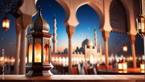 arabic lantern of ramadan celebration background illustration photo