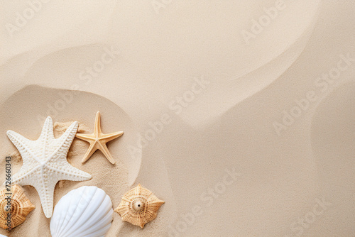 sea shells and starfish on sand summer concept Generated By Ai