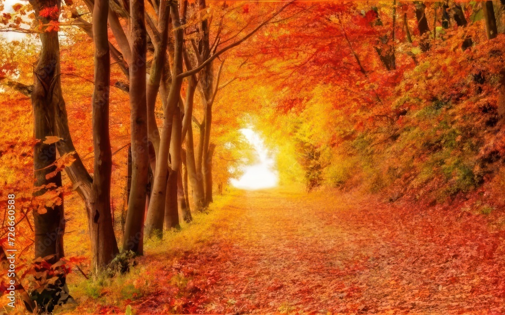 Autumn Serenity: Sunlit Forest Path in City Park