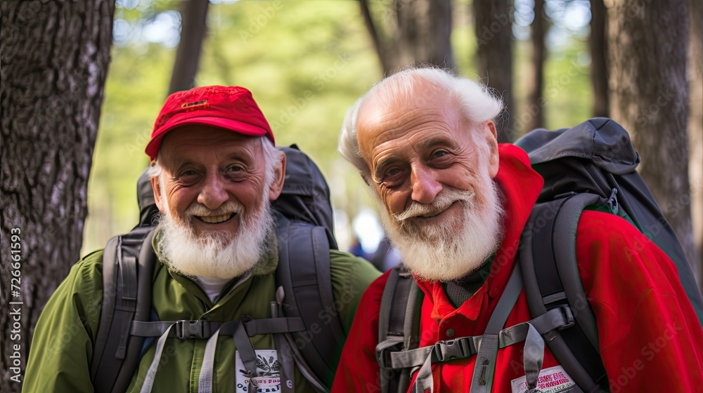 A testament to lifelong friendship, these two elderly men stand tall on their hiking expedition. Every step forward is a reminder of the indomitable spirit of companionship.