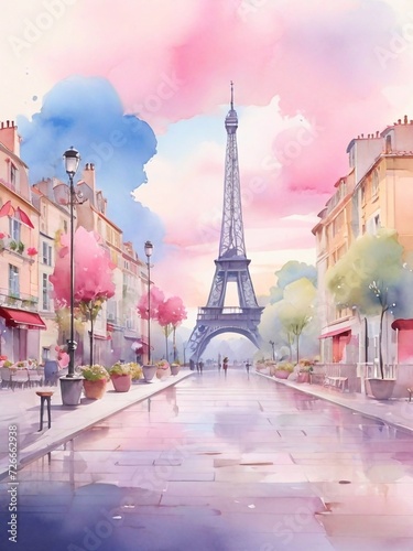 France watercolor landscape. AI generated illustration