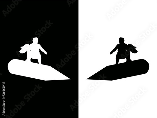  Stamp silhouette illustration of a surfing student using a pencil on a high-contrast card