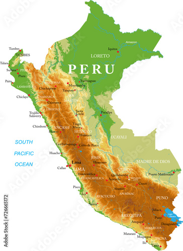Peru-highly detailed physical map photo