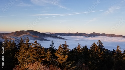 Beautiful view of the mountains in the sea of white clouds