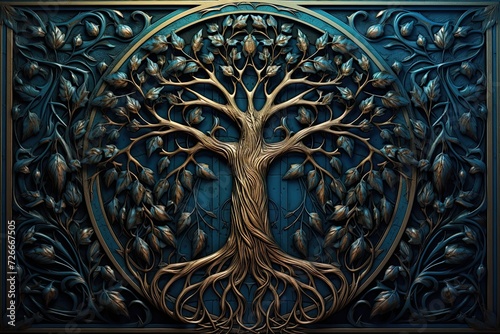 A medieval tree and leaves design in realistic fantasy artwork style