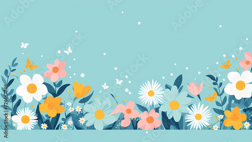 Floral blue background for Easter Sunday. Christian day illustration template for poster  presentation  banner  social media.