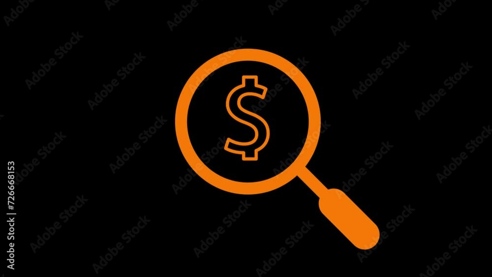 Search Magnifying glass icon on dollar sign animation. Search Magnifying glass icon on dollar sign animation.