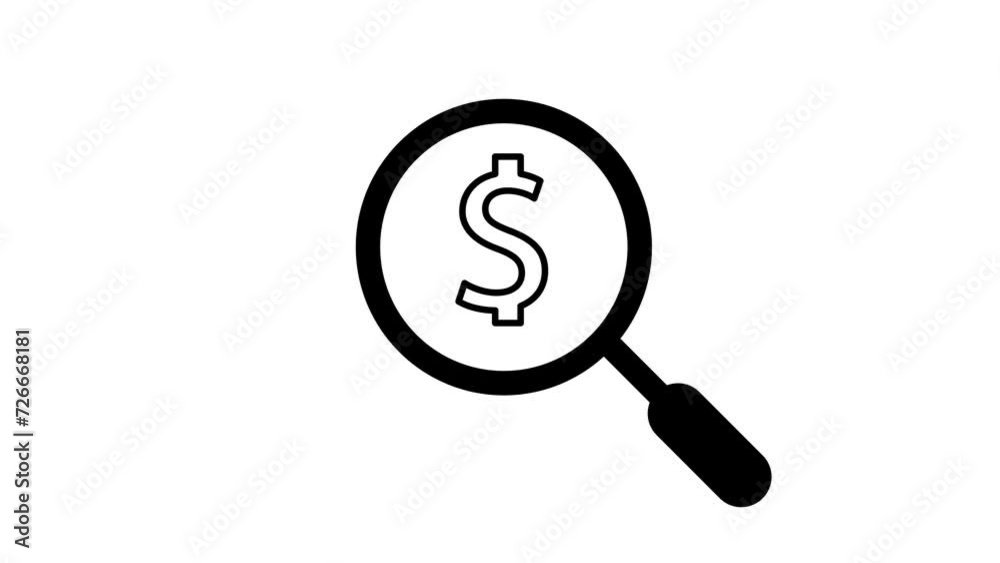 Search Magnifying glass icon on dollar sign animation. Search Magnifying glass icon on dollar sign animation.