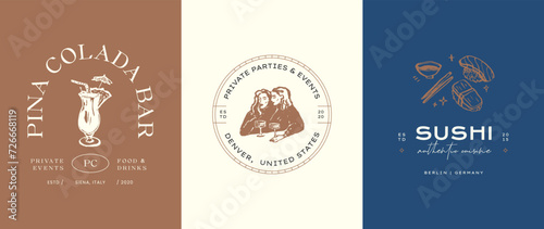 Food and beverages minimal logo design template collection. Use logotypes for business brand identity or packaging design