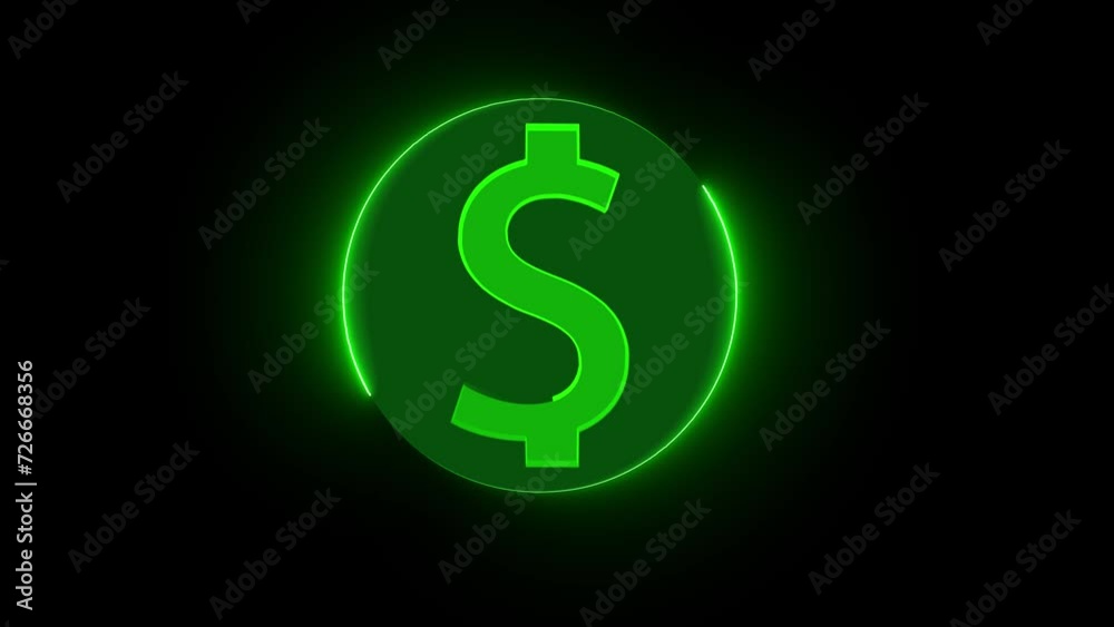 Animated glow cyan color dollar icon on black background motion graphics. Animated glow cyan color dollar icon on black background motion graphics.