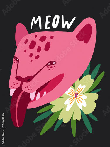 Leopard Portrait, Pink Leopard Illustration