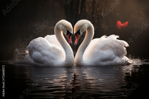 two swans making a heart shape