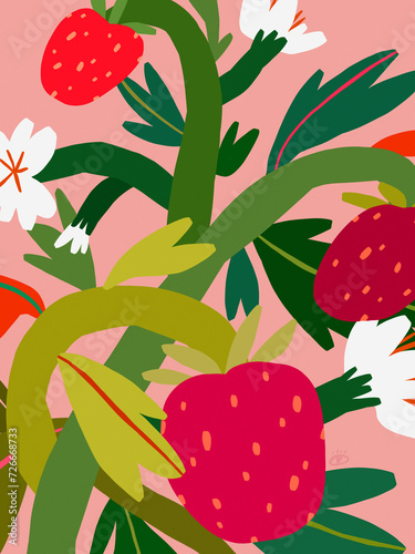 Strawberry On Pink Background, Strawberry Illustration