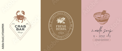 Food and beverages minimal logo design template collection. Use logotypes for business brand identity or packaging design