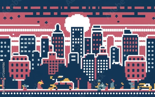 Retro Pixel Cityscape 2D Vector Illustration in EPS 10
